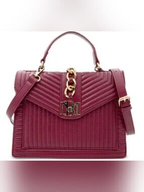 Badgley Mischka Quilted Burgundy Shoulder Bag with Gold Logo